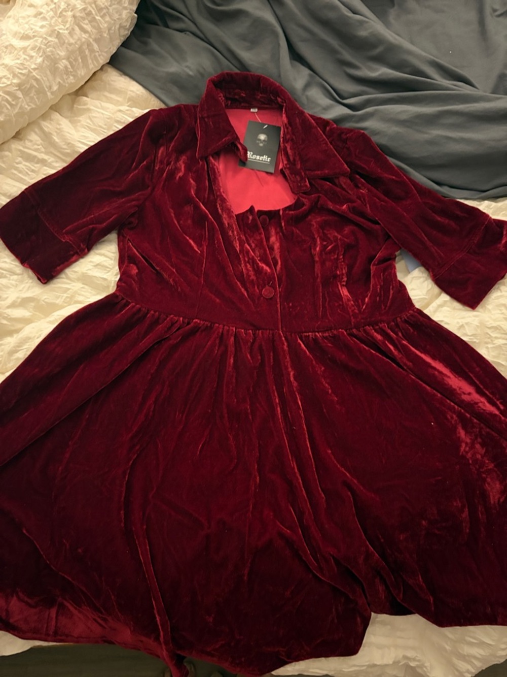 Velvet Fit-and-Flare Dress in Deep Burgundy